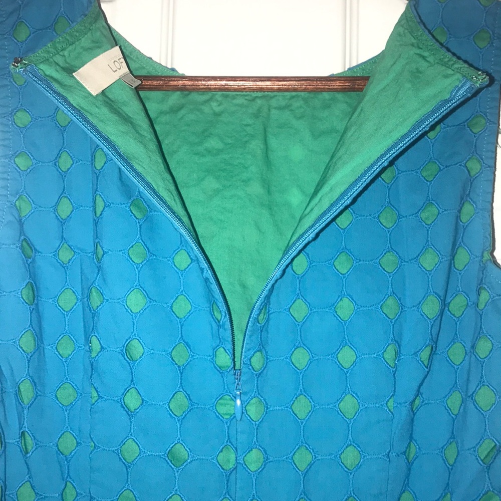 LOFT turquoise/green A-line eyelet mini dress, size 2 - Picture 4 of 7